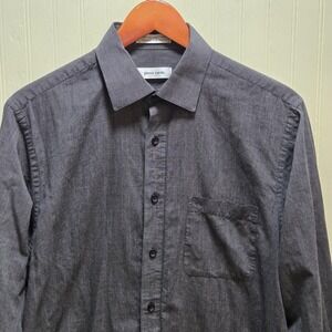 Pierre Cardin Shirt Mens Large Gray Check Long Sleeve Button Front Casual